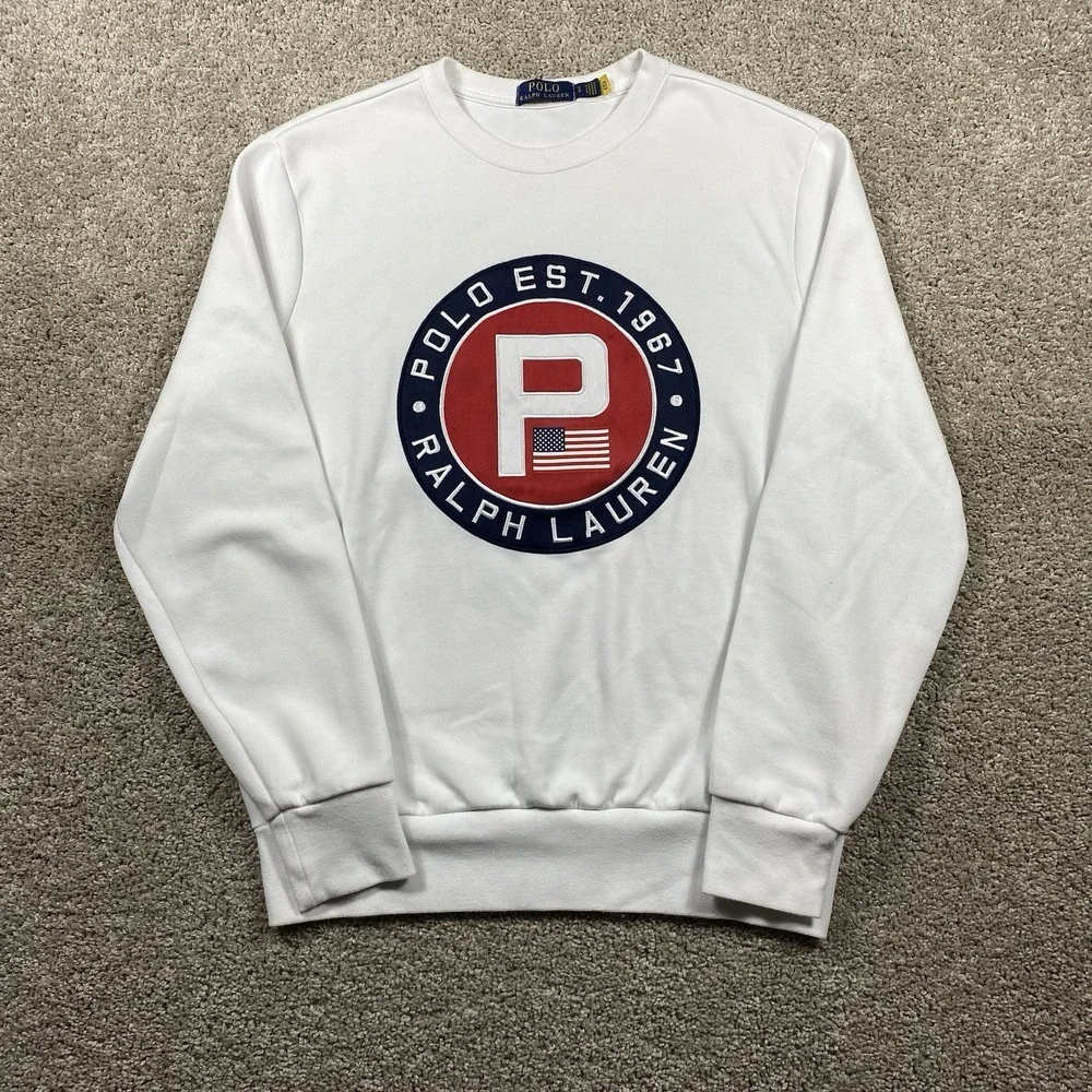 Polo Ralph Lauren Yacht Club Challenge Circle P Sweatshirt White Mens Small - Picture 1 of 10
